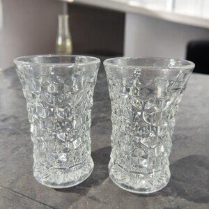 Vintage Fostoria American Flared Flat Iced Tea Tumblers Clear Cubist Glasses Set
